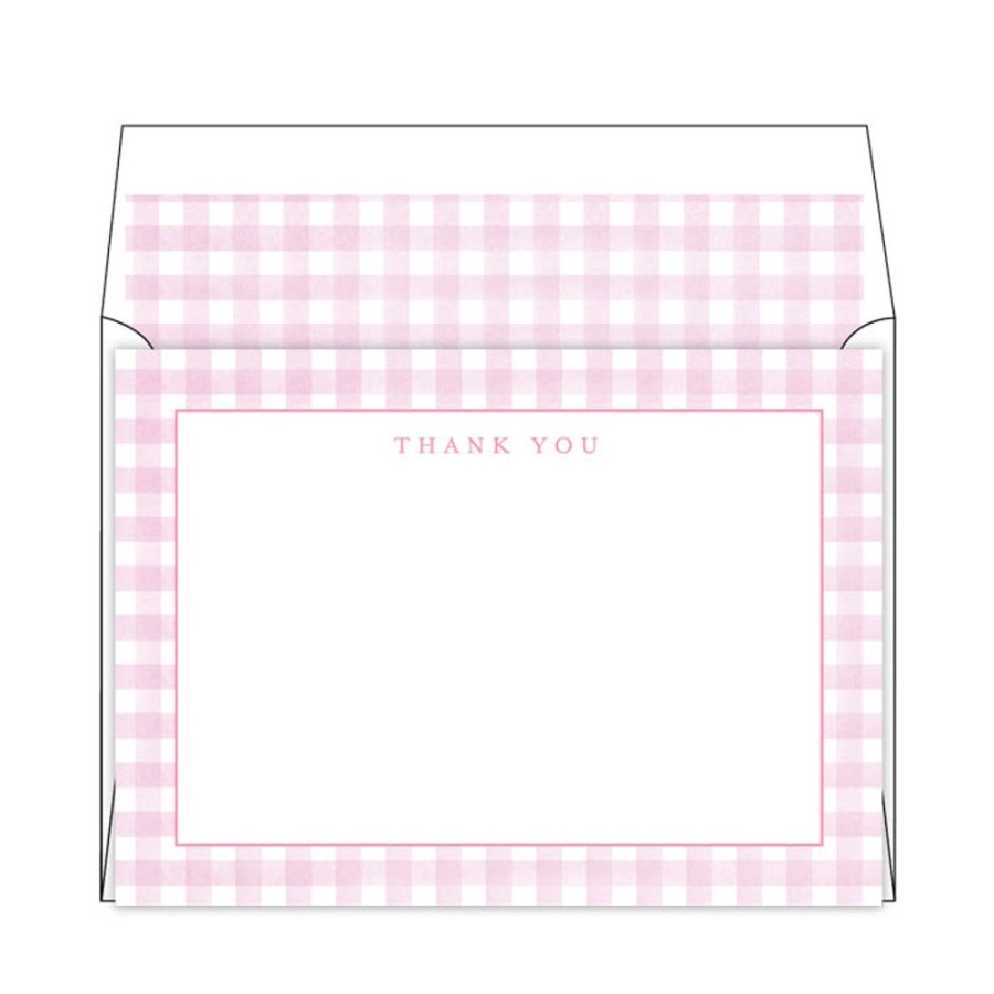 Notes & Pads Rosanne Beck | Pink Gingham Flat Note Stationery