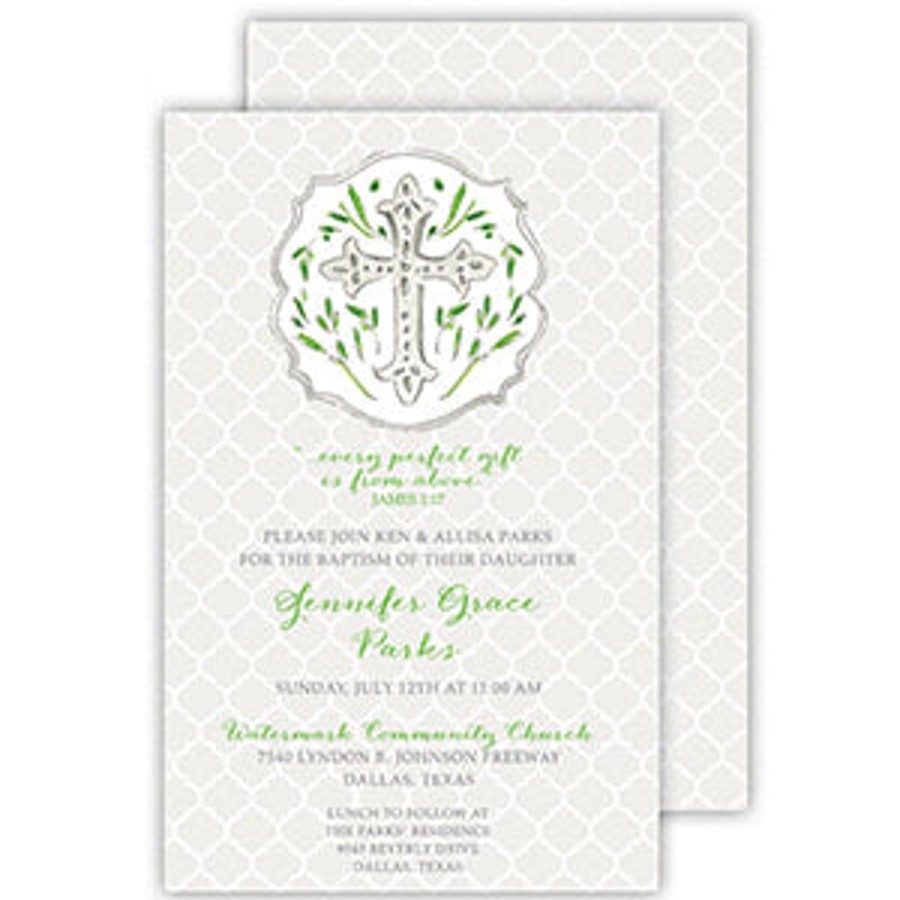 Invitations Rosanne Beck | Handpainted Grey Cross Large Flat Invitation