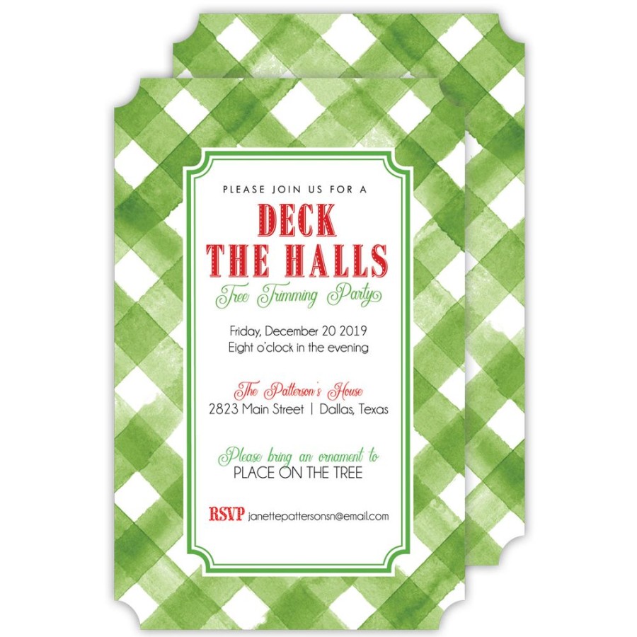 Seasonal Rosanne Beck | Green Buffalo Check Large Die-Cut Invitation