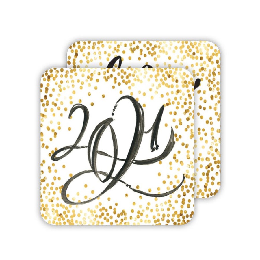 Invitations Rosanne Beck | 2021 Gold Confetti-Happy New Year Paper Coasters