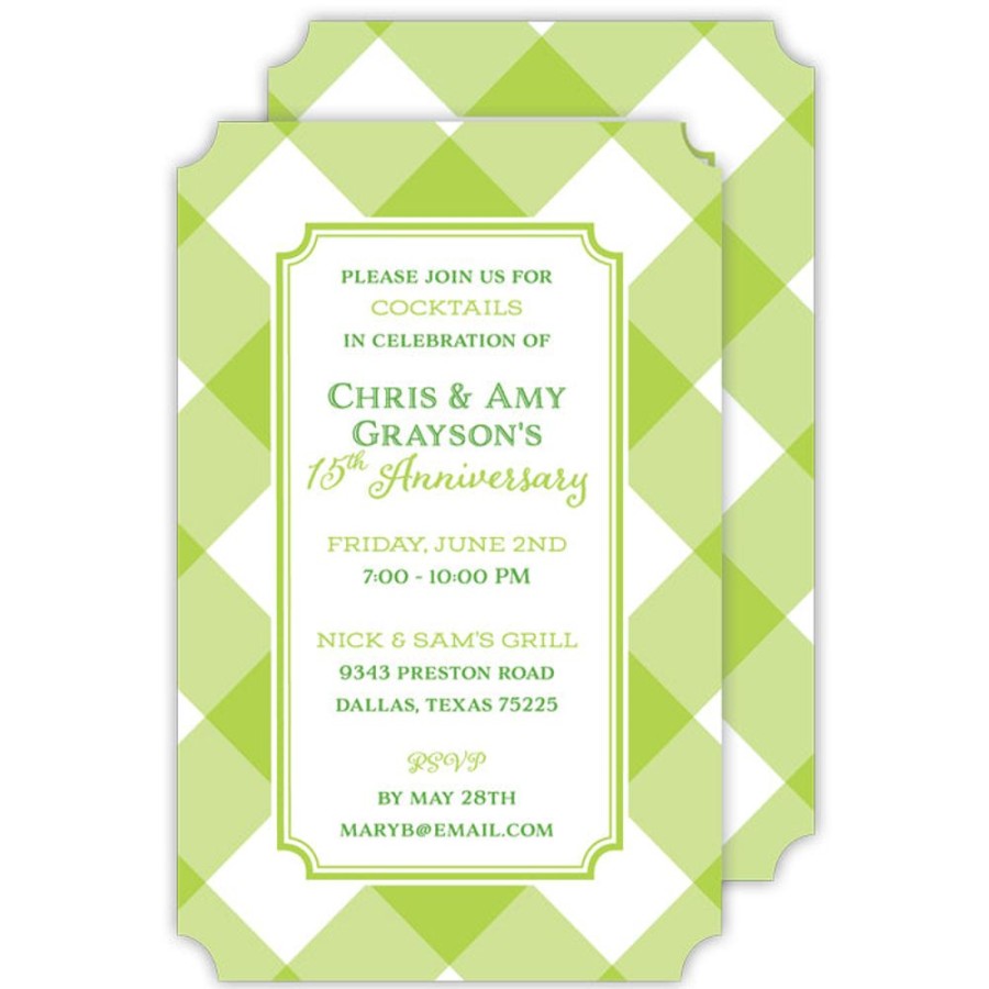 Invitations Rosanne Beck | Buffalo Check Lime Large Die-Cut Invitation