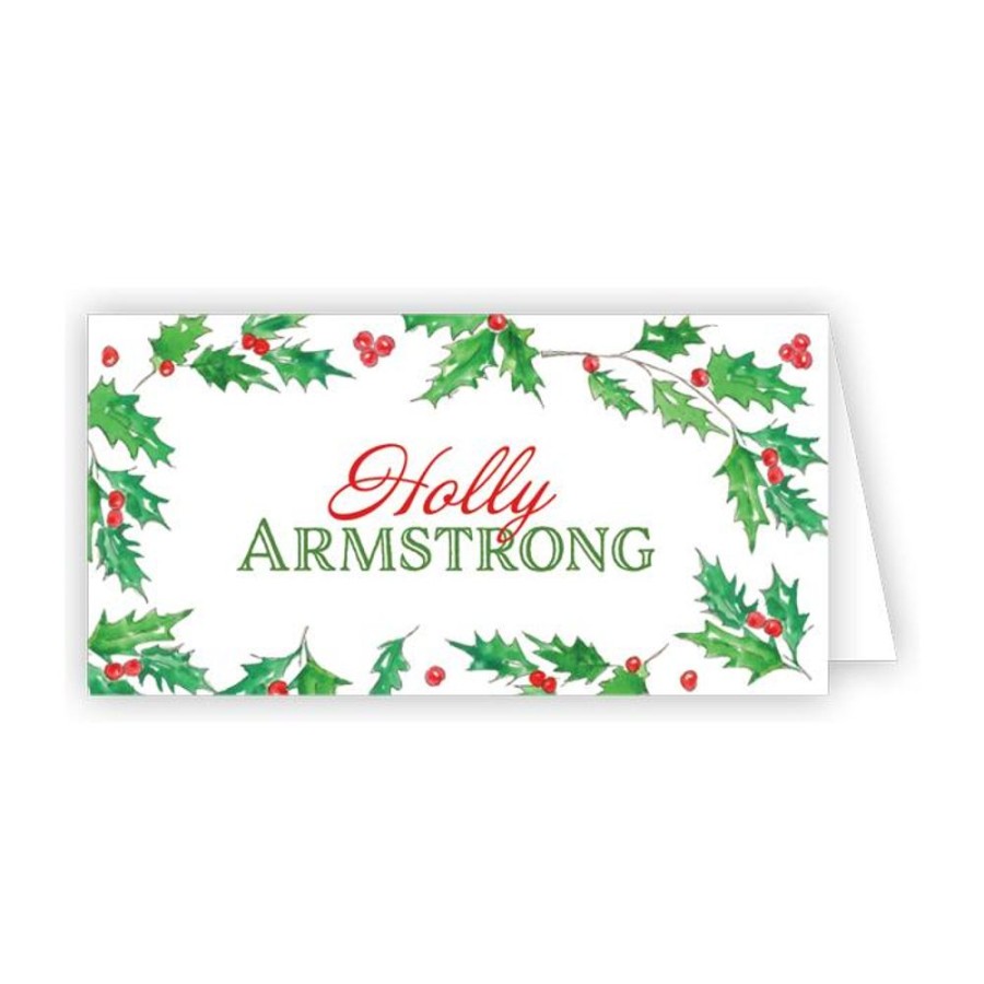 Home & Entertaining Rosanne Beck | Handpainted Christmas Holly Border Place Card