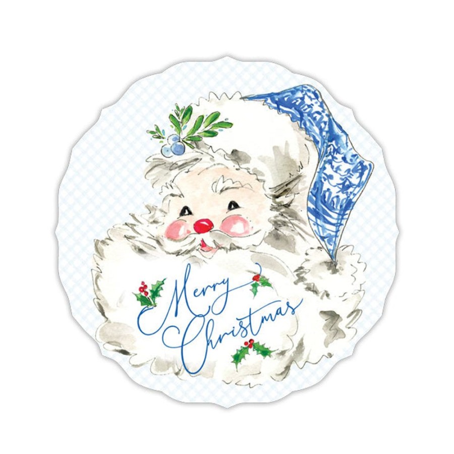 Seasonal Rosanne Beck | Blue & White Santa Posh Die-Cut Placemat