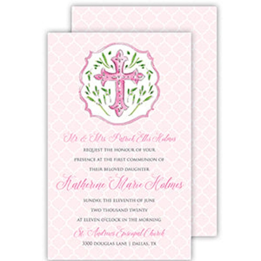 Invitations Rosanne Beck | Handpainted Pink Cross Large Flat Invitation