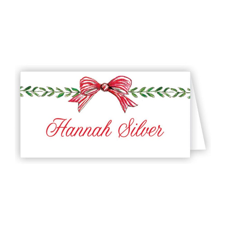 Seasonal Rosanne Beck | Red Bow With Greenery Place Card