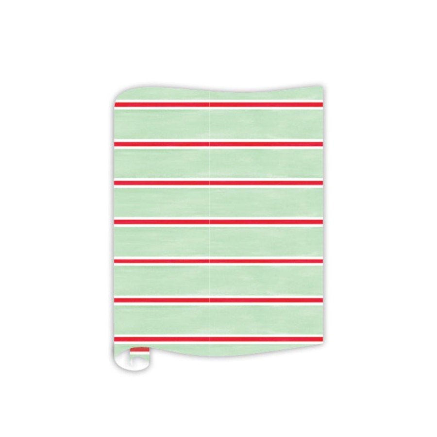 Seasonal Rosanne Beck | Celadon, White & Red Stripe Table Runner