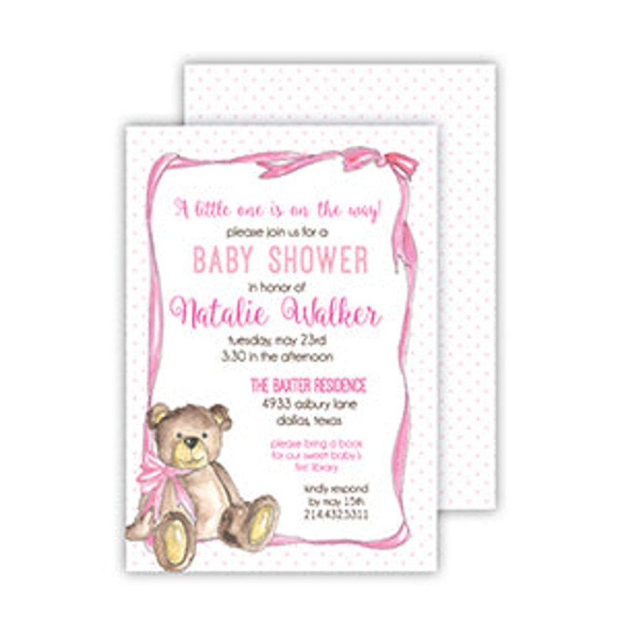 Invitations Rosanne Beck | Handpainted Teddy Bear Pink Medium Flat Invitation