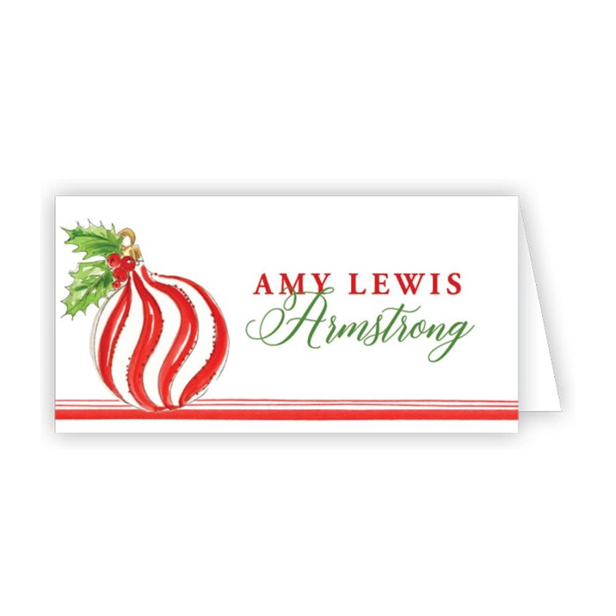 Invitations Rosanne Beck | Handpainted Red And White Ornament Place Card