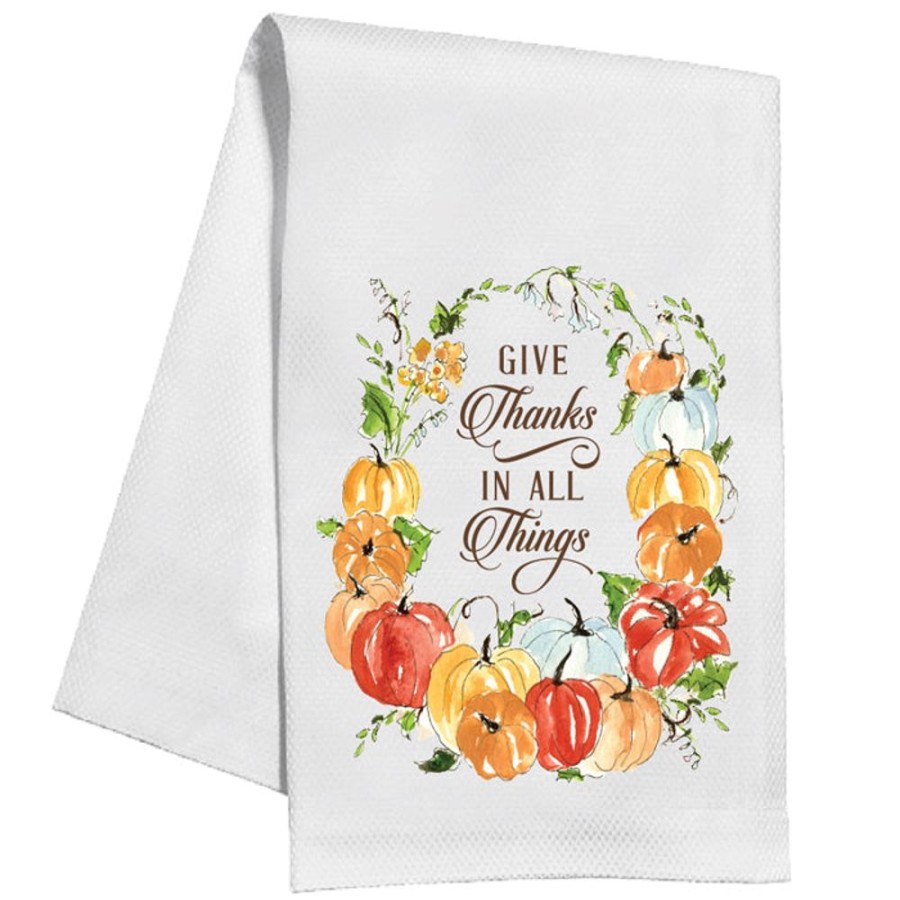 Home & Entertaining Rosanne Beck | Give Thanks In All Things Pumpkin Wreath Kitchen Towel