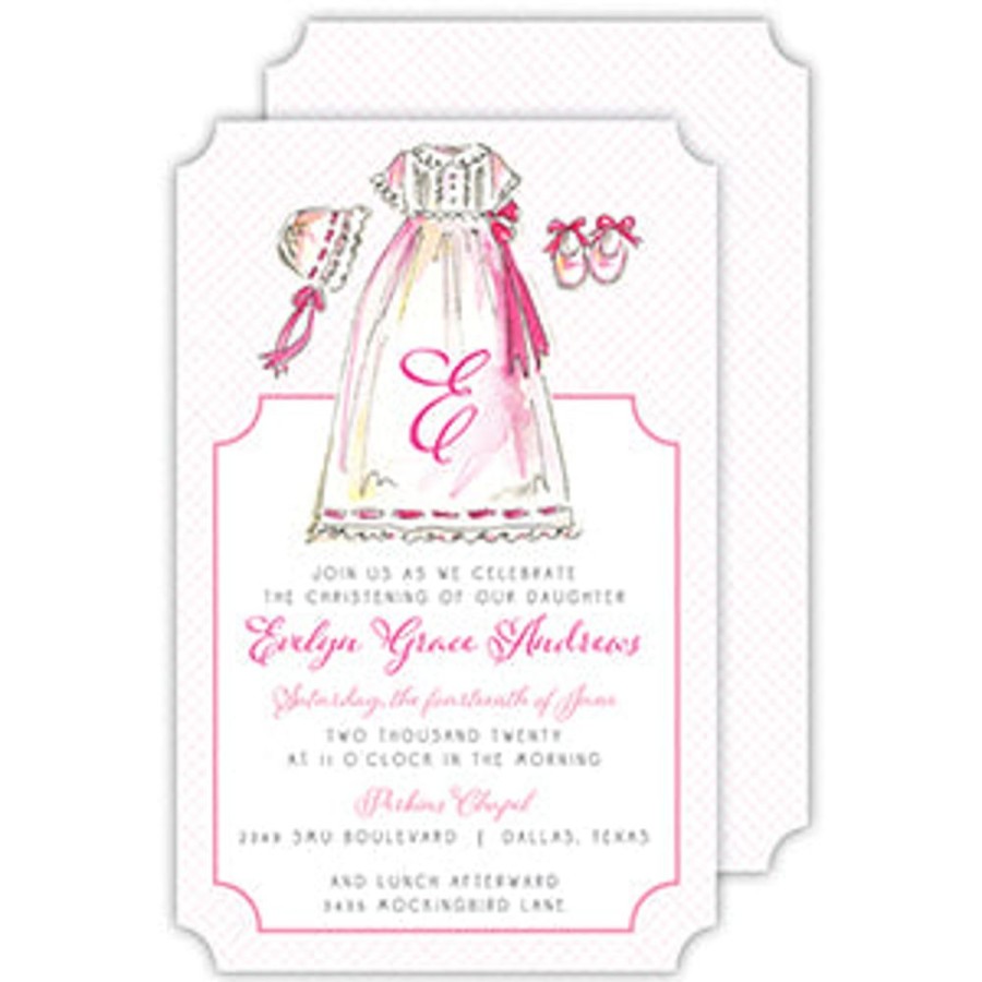 Invitations Rosanne Beck | Handpainted Christening Gown Pink Large Die-Cut Invitation