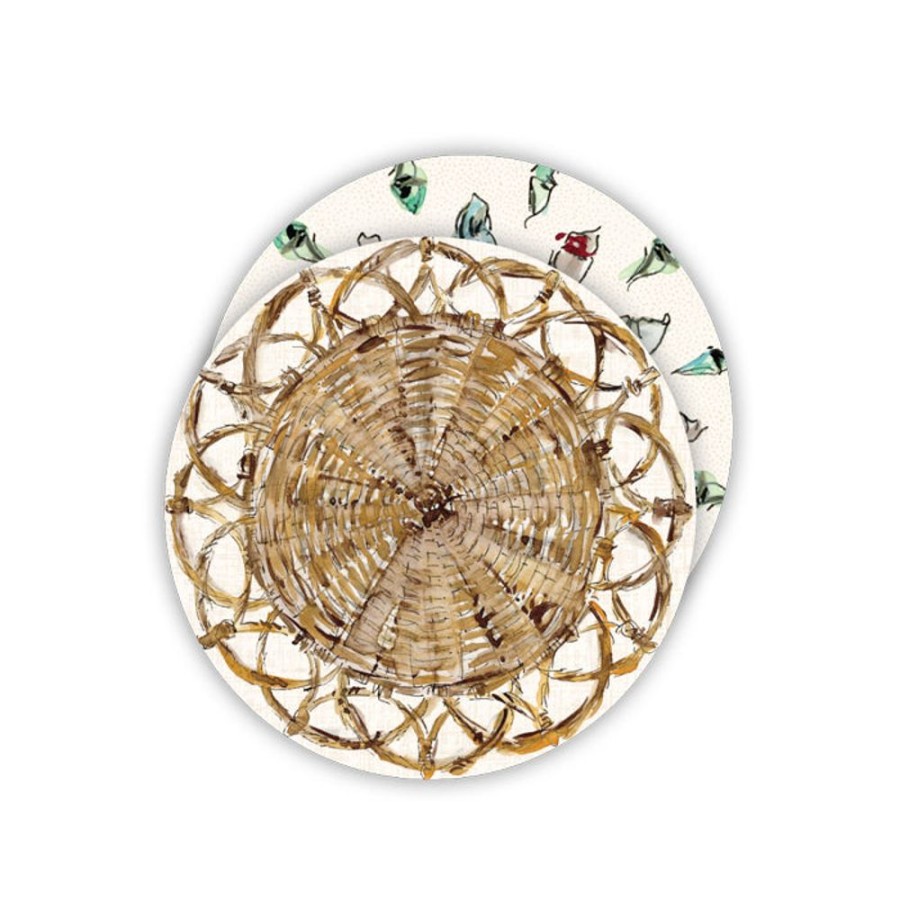 Home & Entertaining Rosanne Beck | Coastal Braided Rattan & Seashell Mosaic Paper Coasters