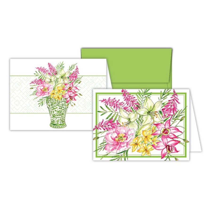 Notes & Pads Rosanne Beck | Hibiscus And Lillies And Florals Green Vase Stationery Notes