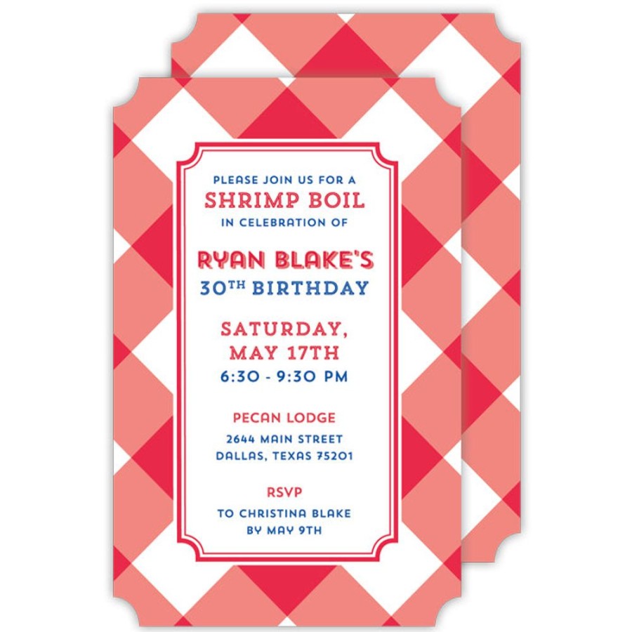 Invitations Rosanne Beck | Buffalo Check Red Large Die-Cut Invitation