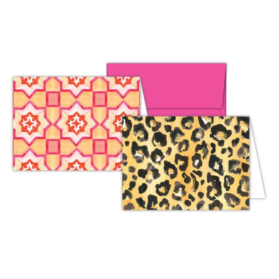 Notes & Pads Rosanne Beck | Cheetah Print And Tiles Tangerine And Pink Stationery Notes