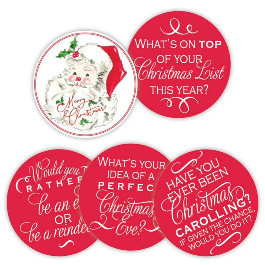 Seasonal Rosanne Beck | Merry Christmas Red Santa Conversation Coasters