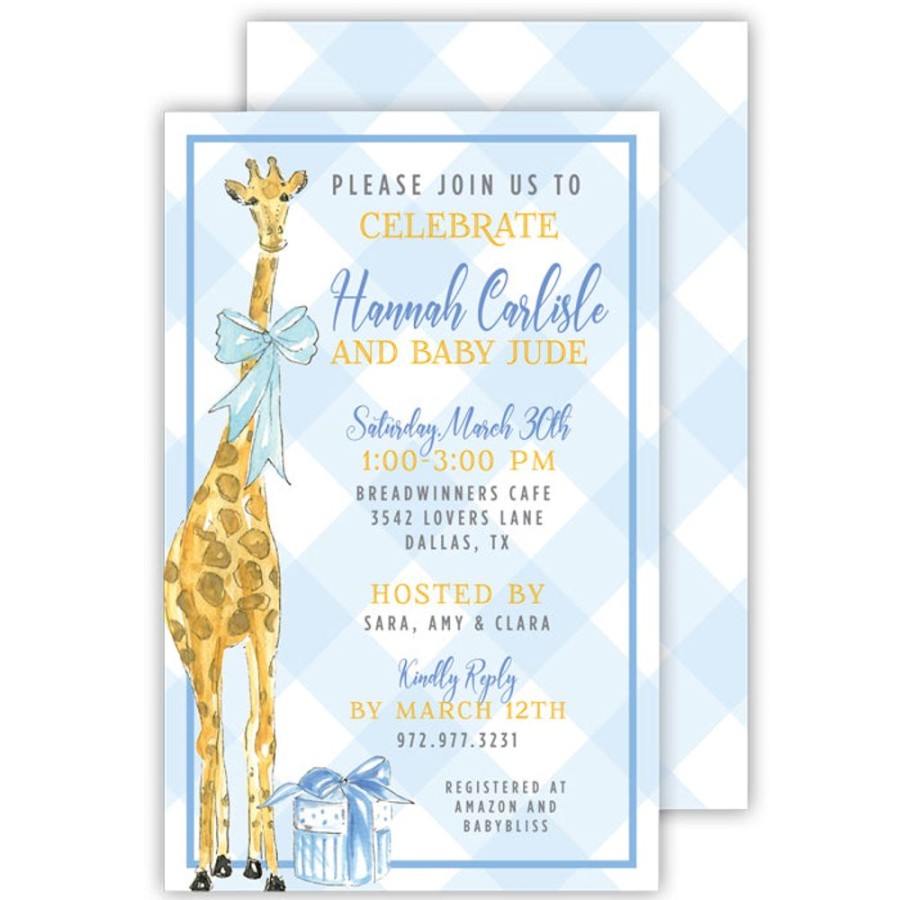 Invitations Rosanne Beck | Handpainted Giraffe Blue Large Flat Invitation