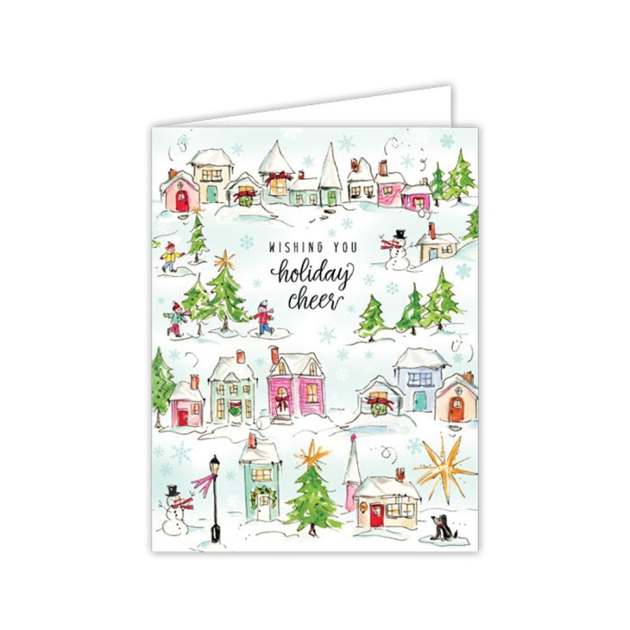 Seasonal Rosanne Beck | Pink Snowy Village Greeting Card