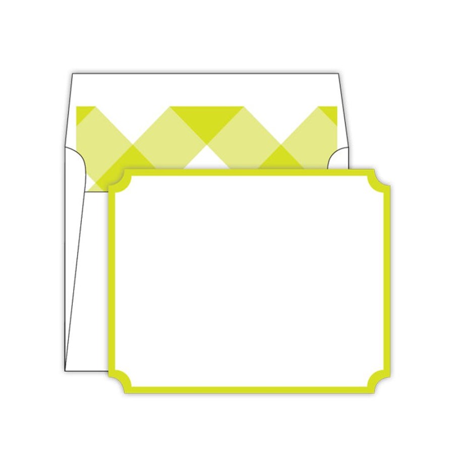 Notes & Pads Rosanne Beck | Chartreuse With Buffalo Check Liner Die-Cut Social Set