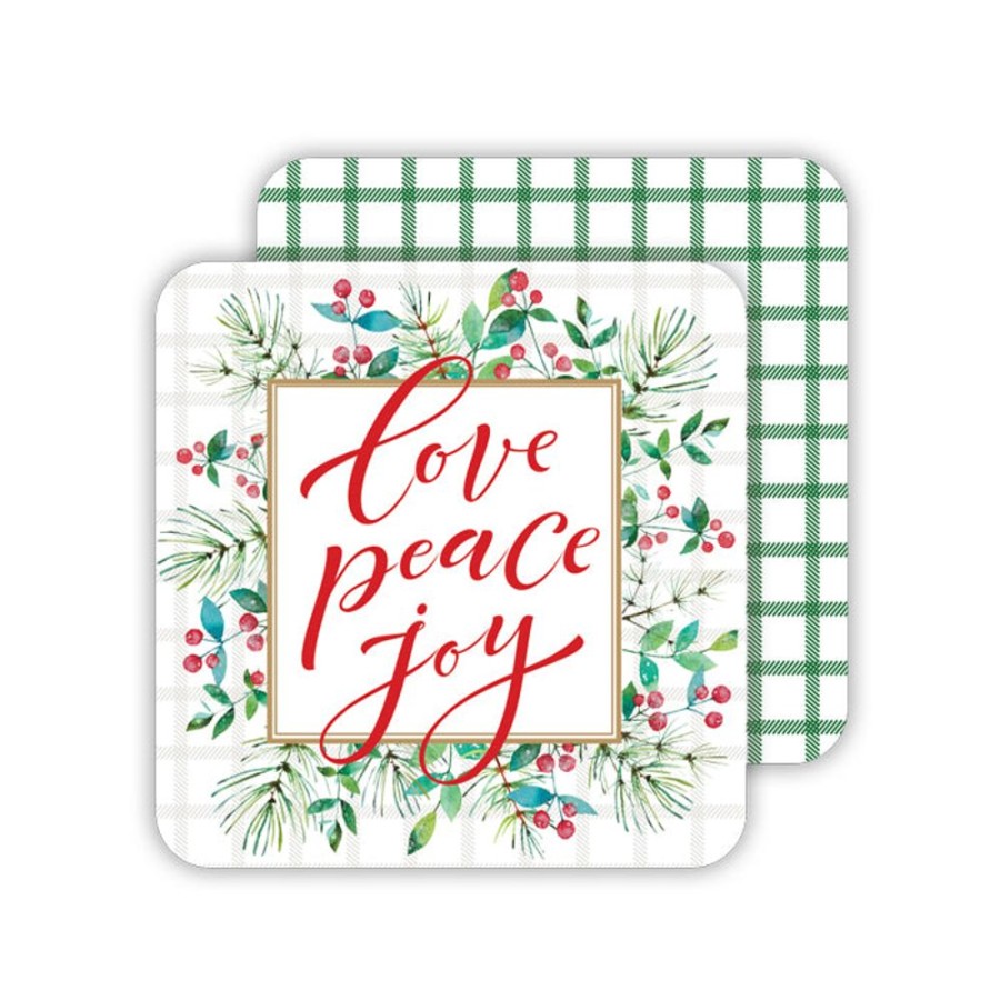 Invitations Rosanne Beck | Love Peace Joy Paper Coasters