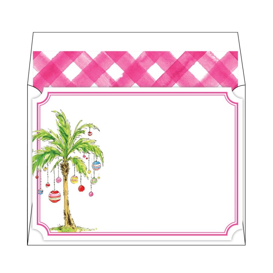 Seasonal Rosanne Beck | Palm Tree Pink Buffalo Check Flat Note Stationery