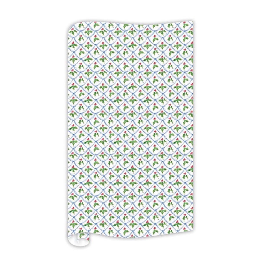 Seasonal Rosanne Beck | Blue Scallop Holiday Berry Pattern Wrapping Paper