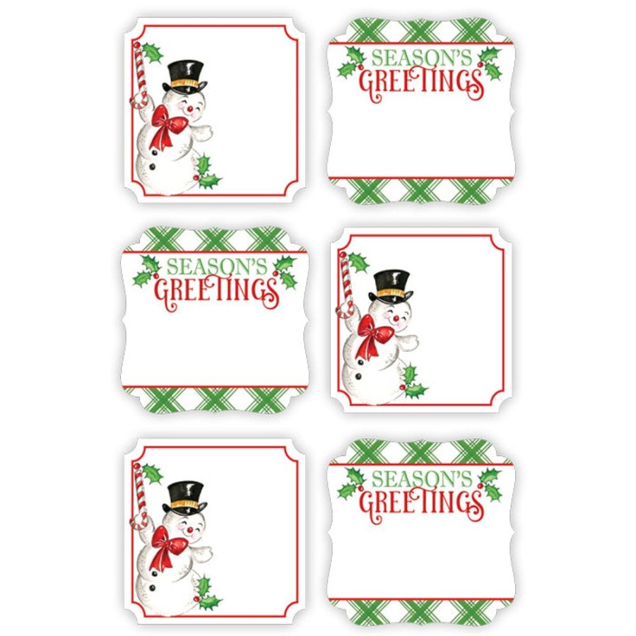 Invitations Rosanne Beck | Seasons Greetings Snowman Green Plaid Die-Cut Sticker Sheet