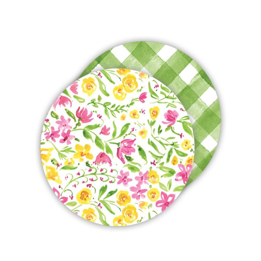 Home & Entertaining Rosanne Beck | Green Floral - Buffalo Check Paper Coasters