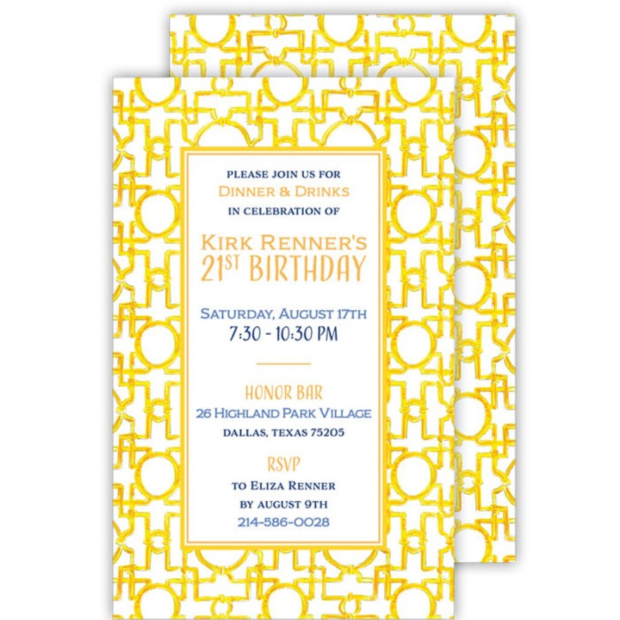 Invitations Rosanne Beck | Asian Trellis Yellow Large Flat Invitation