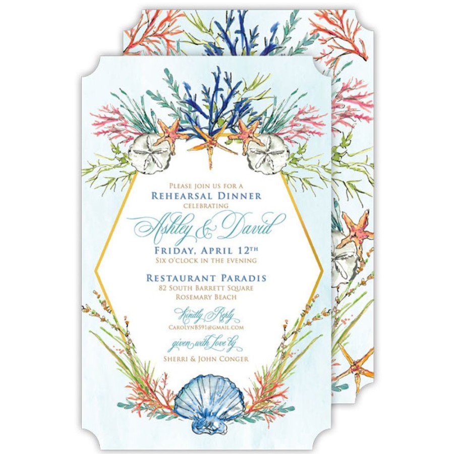 Invitations Rosanne Beck | Blue Coral Large Die-Cut Invitation