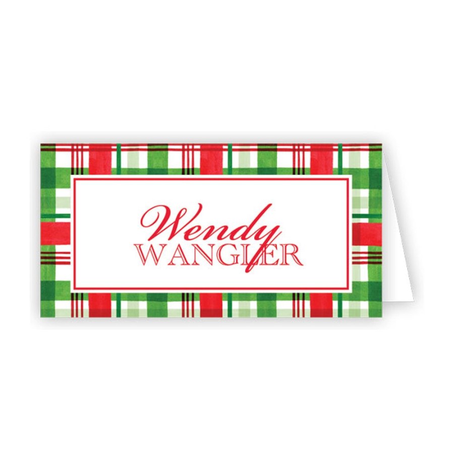 Seasonal Rosanne Beck | Holiday Green And Red Plaid Place Card